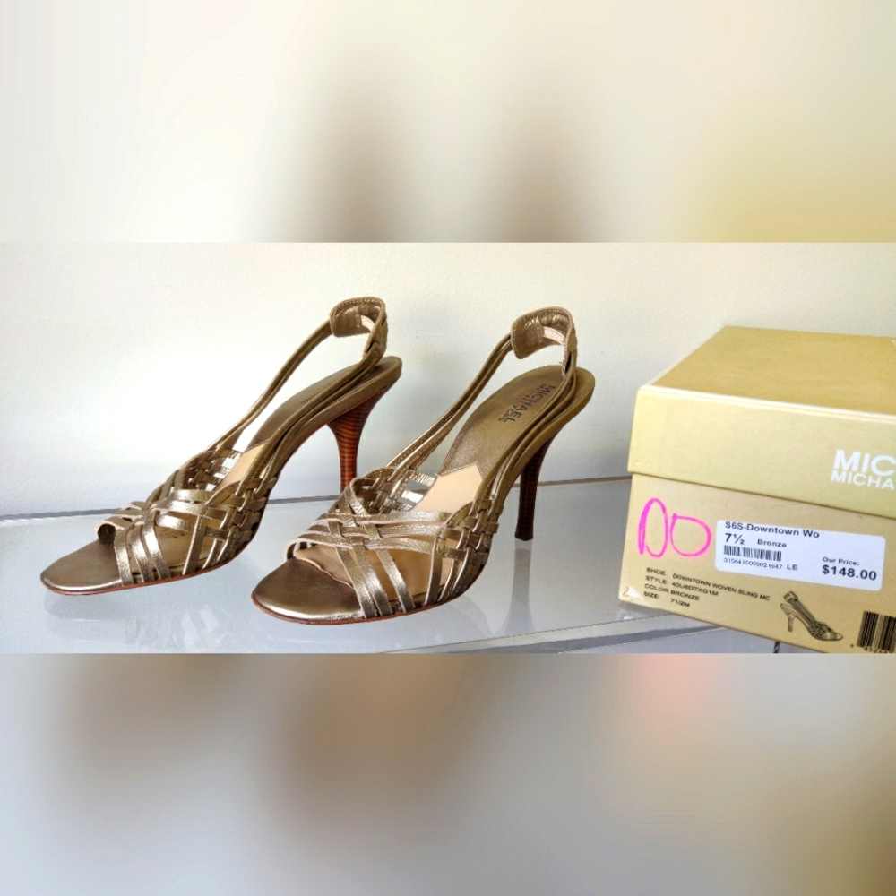 Michael Kors Bronze Leather Heels size 7 & 1/2